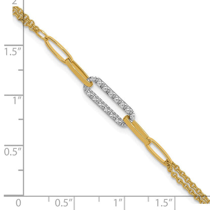 14K Bicolor Poliert und Diamantiert Fantasieglieder Armband