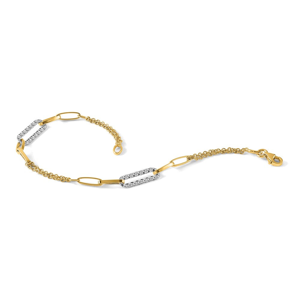 14K Bicolor Poliert und Diamantiert Fantasieglieder Armband