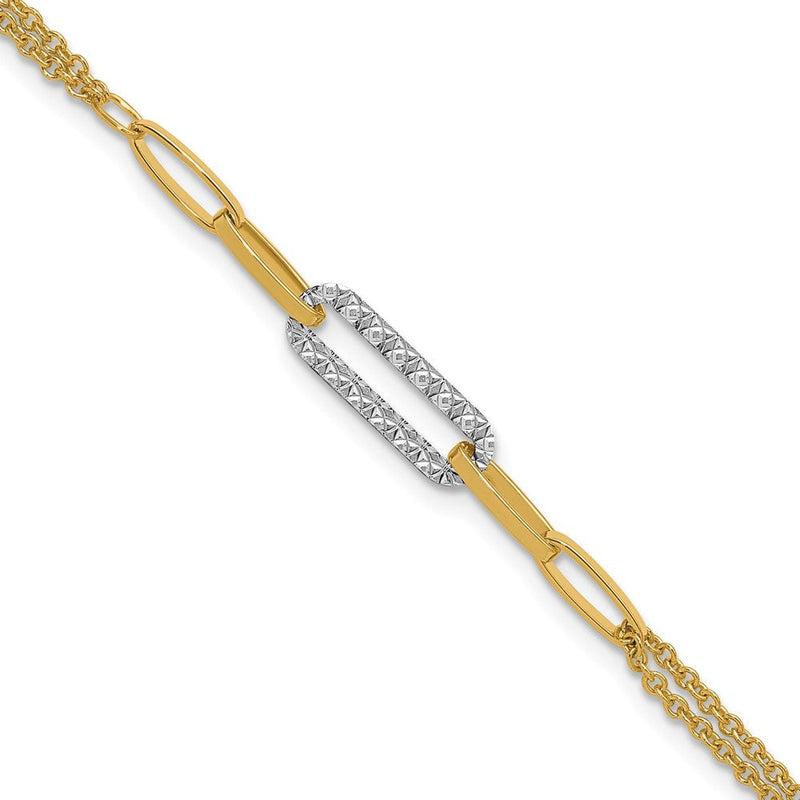 14K Bicolor Poliert und Diamantiert Fantasieglieder Armband