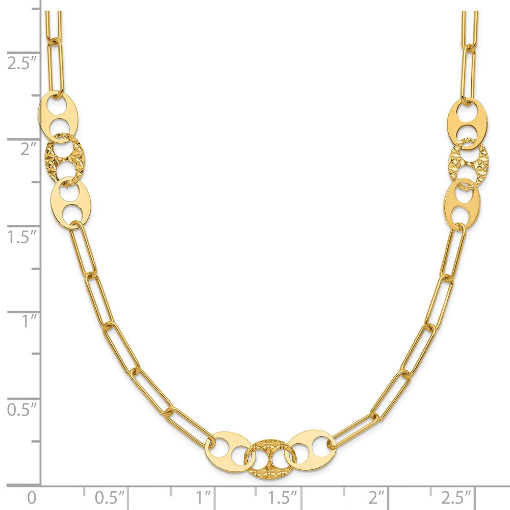14K Gelbgold Poliert und Strukturiert Fantasieglieder Halskette
