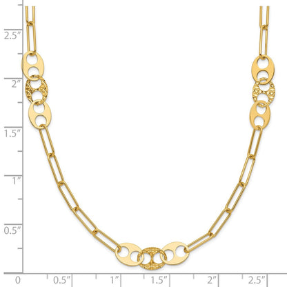 14K Gelbgold Poliert und Strukturiert Fantasieglieder Halskette