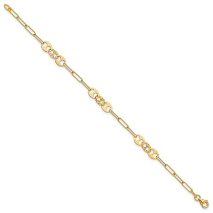 14K Gelbgold Poliert und Diamantiert Fantasieglieder Armband