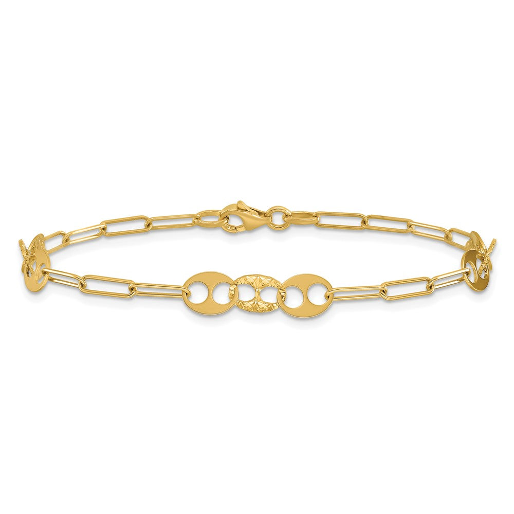 14K Gelbgold Poliert und Diamantiert Fantasieglieder Armband