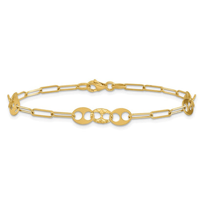 14K Gelbgold Poliert und Diamantiert Fantasieglieder Armband