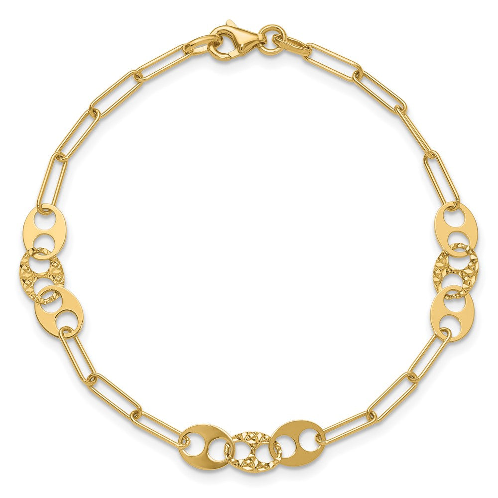 14K Gelbgold Poliert und Diamantiert Fantasieglieder Armband