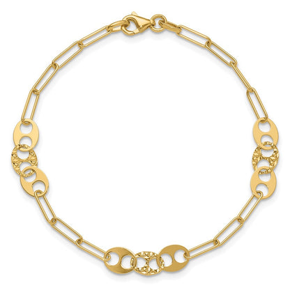 14K Gelbgold Poliert und Diamantiert Fantasieglieder Armband