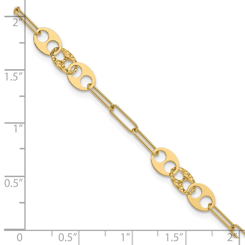 14K Gelbgold Poliert und Diamantiert Fantasieglieder Armband