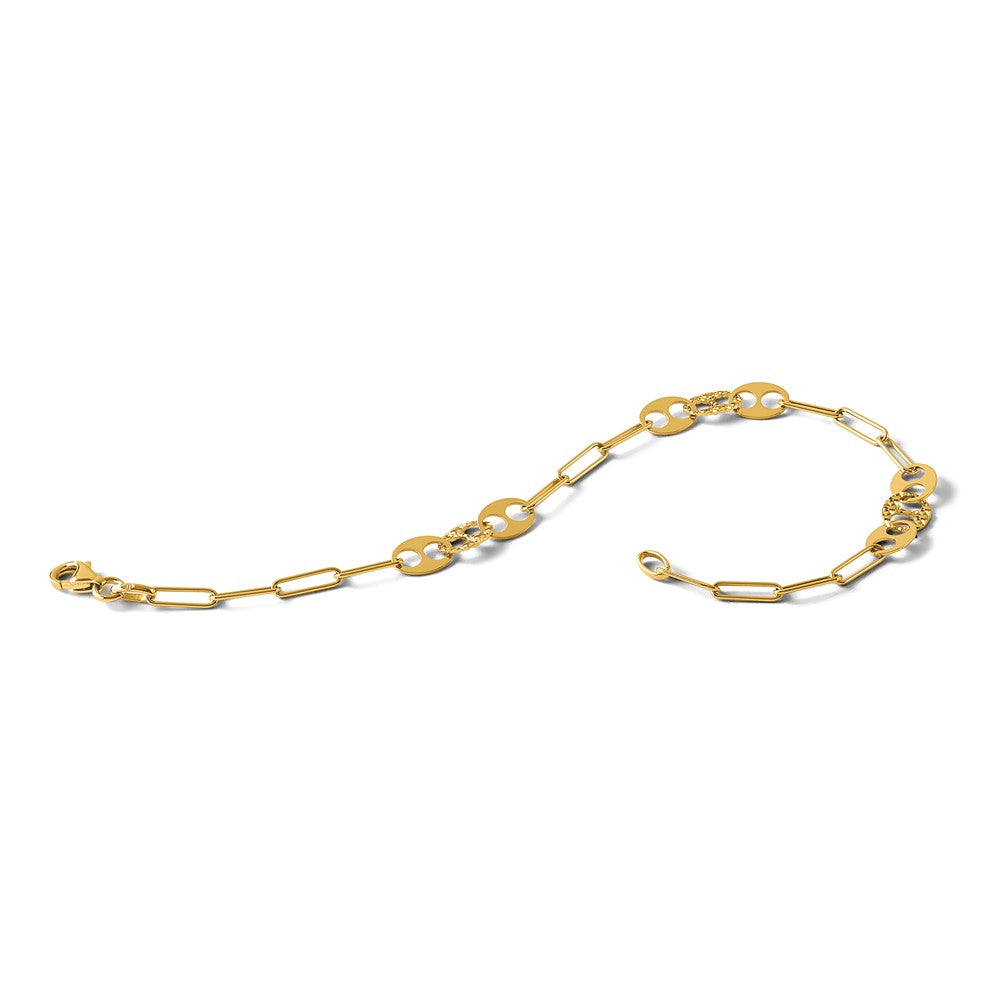 14K Gelbgold Poliert und Diamantiert Fantasieglieder Armband