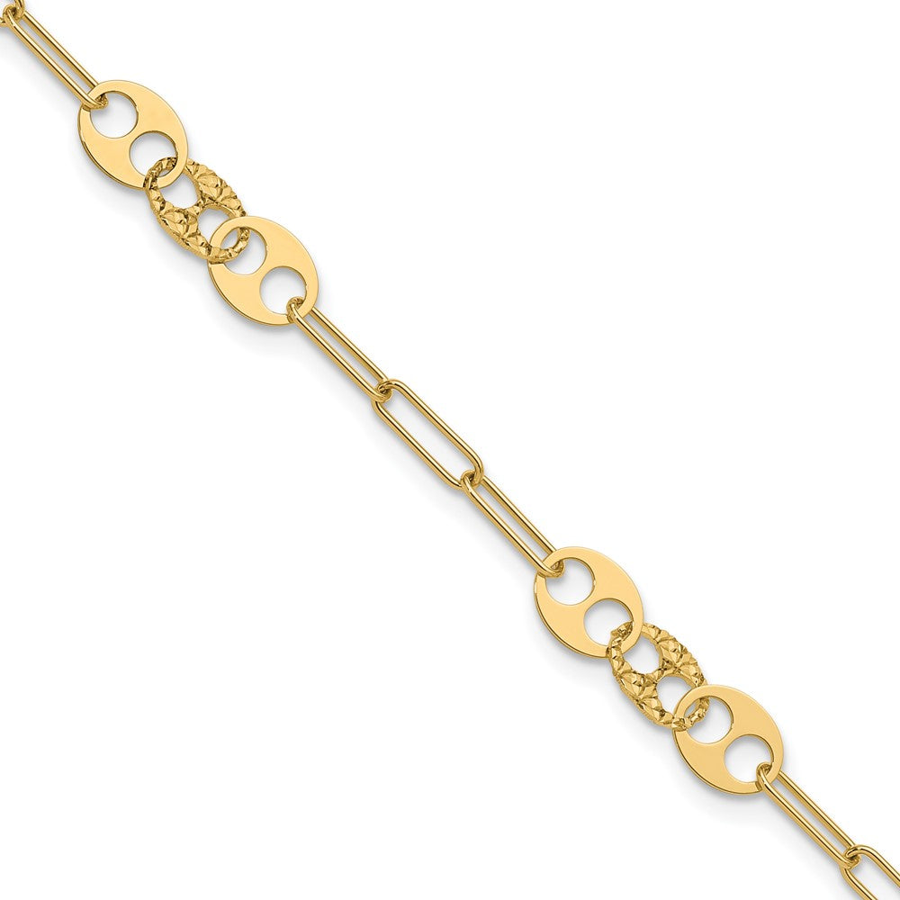 14K Gelbgold Poliert und Diamantiert Fantasieglieder Armband