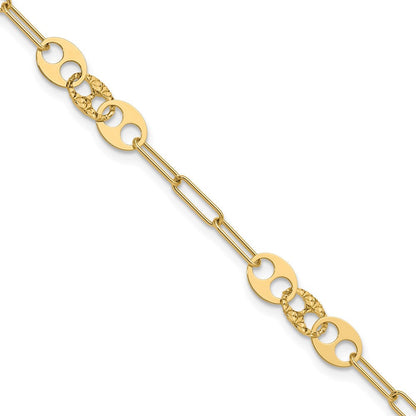14K Gelbgold Poliert und Diamantiert Fantasieglieder Armband