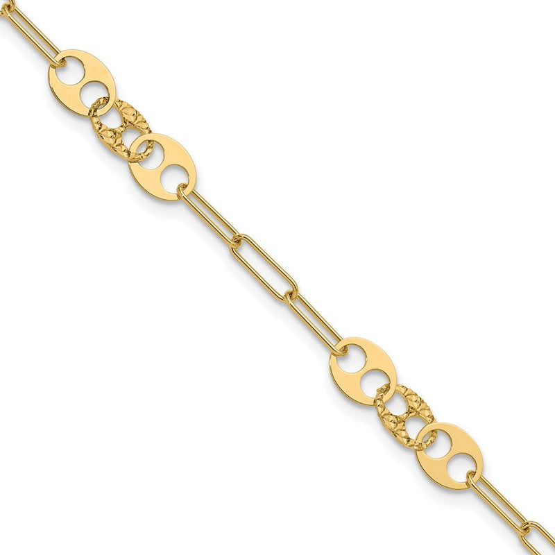 14K Gelbgold Poliert und Diamantiert Fantasieglieder Armband