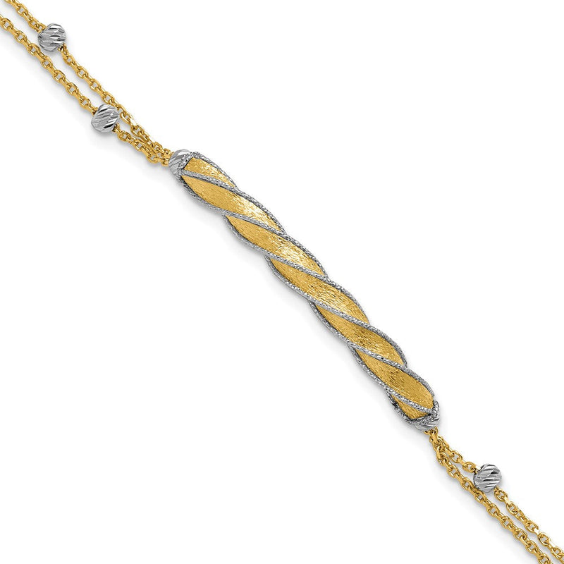 14K Bicolor Poliert/satin/dia Schliff Fantasie Stab 1 Zoll Verlängerung. Armband
