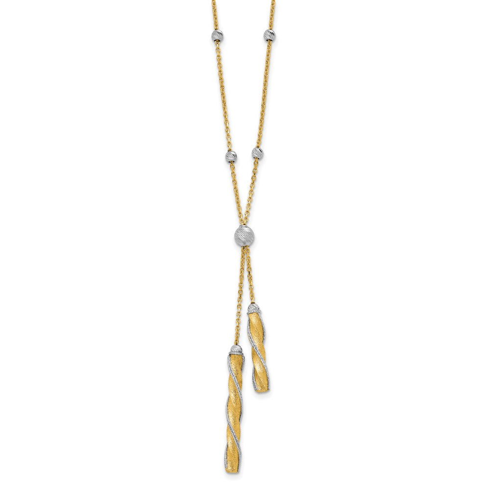 14K Bicolor Poliert/satin/dia Schliff Fantasie mit 2 Zoll Verlängerung. Halskette
