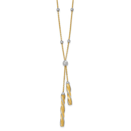 14K Bicolor Poliert/satin/dia Schliff Fantasie mit 2 Zoll Verlängerung. Halskette