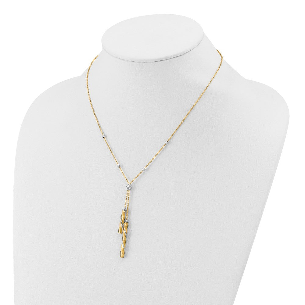 14K Bicolor Poliert/satin/dia Schliff Fantasie mit 2 Zoll Verlängerung. Halskette