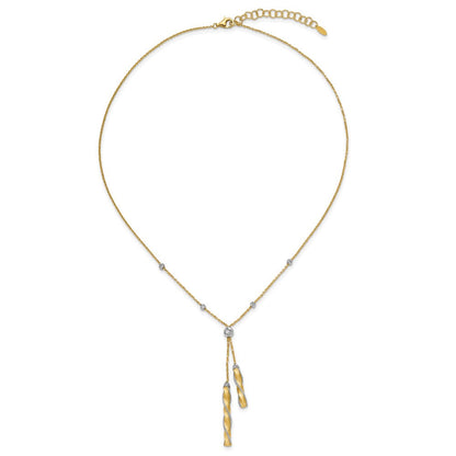 14K Bicolor Poliert/satin/dia Schliff Fantasie mit 2 Zoll Verlängerung. Halskette