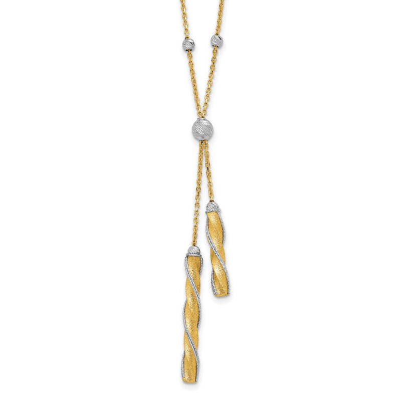 14K Bicolor Poliert/satin/dia Schliff Fantasie mit 2 Zoll Verlängerung. Halskette