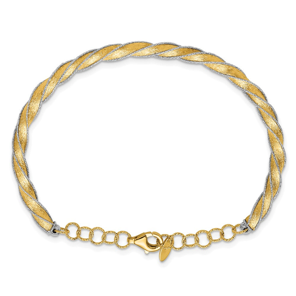 14K Bicolor Poliert/satin/dia Schliff Fantasie Verstellbar Armreif