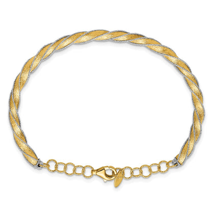 14K Bicolor Poliert/satin/dia Schliff Fantasie Verstellbar Armreif