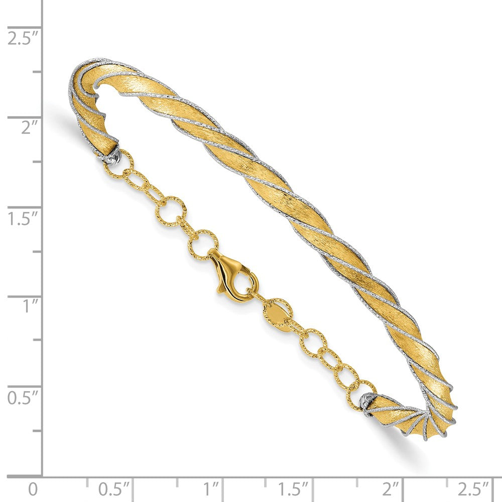 14K Bicolor Poliert/satin/dia Schliff Fantasie Verstellbar Armreif