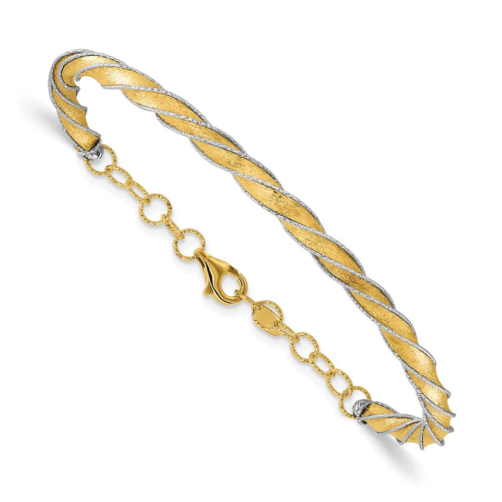 14K Bicolor Poliert/satin/dia Schliff Fantasie Verstellbar Armreif