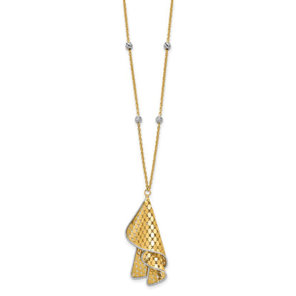14K Bicolor Poliert und Diamant Schliff Fantasie mit 2 Zoll Verlängerung. Halskette