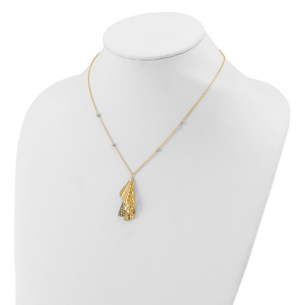 14K Bicolor Poliert und Diamant Schliff Fantasie mit 2 Zoll Verlängerung. Halskette