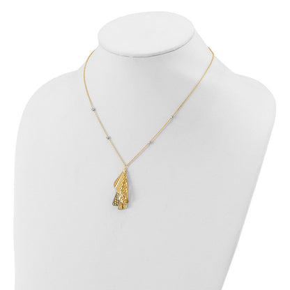 14K Bicolor Poliert und Diamant Schliff Fantasie mit 2 Zoll Verlängerung. Halskette