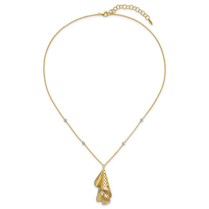14K Bicolor Poliert und Diamant Schliff Fantasie mit 2 Zoll Verlängerung. Halskette
