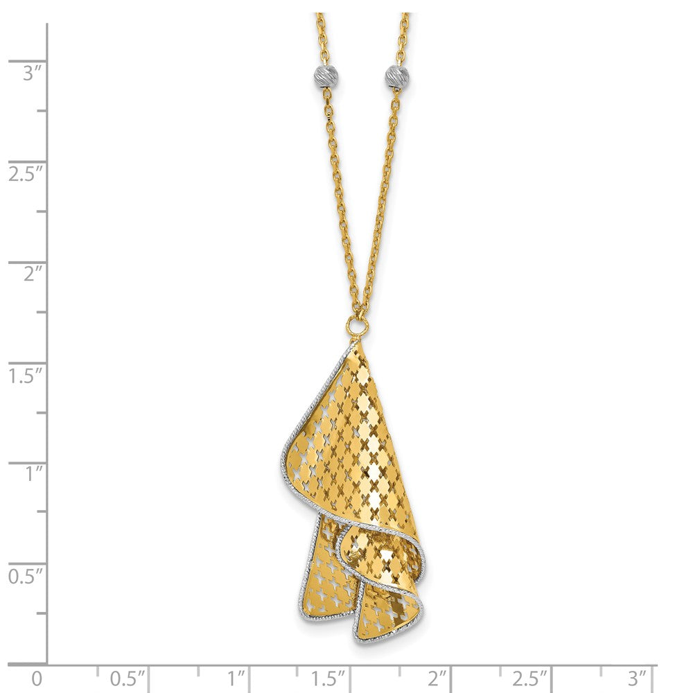 14K Bicolor Poliert und Diamant Schliff Fantasie mit 2 Zoll Verlängerung. Halskette