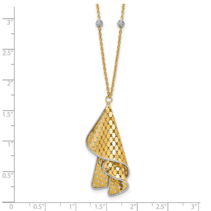 14K Bicolor Poliert und Diamant Schliff Fantasie mit 2 Zoll Verlängerung. Halskette