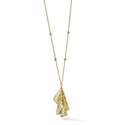 14K Bicolor Poliert und Diamant Schliff Fantasie mit 2 Zoll Verlängerung. Halskette