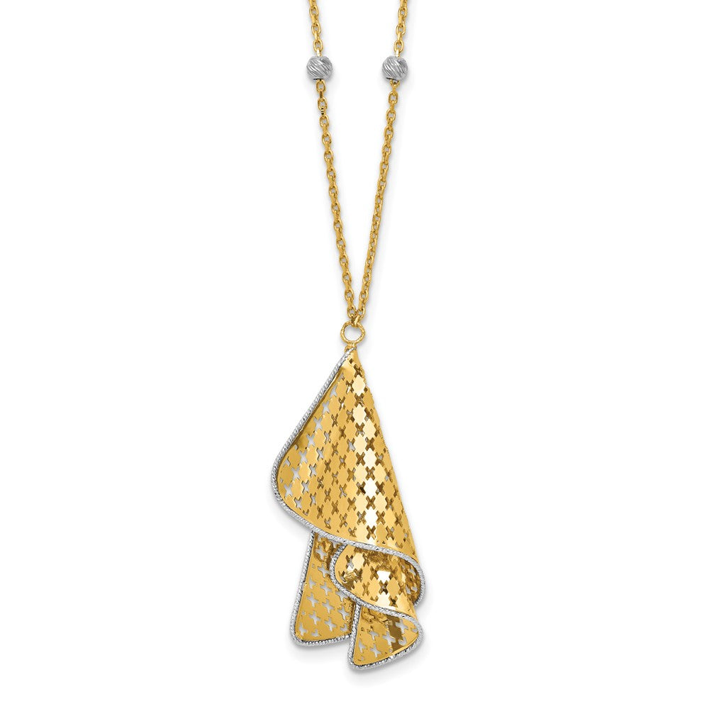 14K Bicolor Poliert und Diamant Schliff Fantasie mit 2 Zoll Verlängerung. Halskette