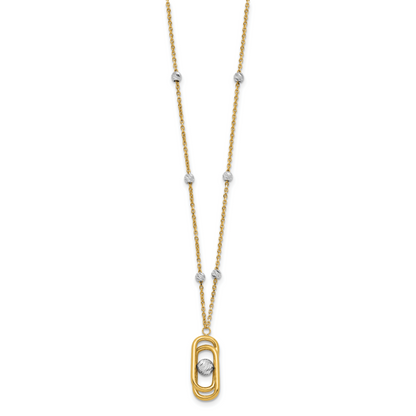 14K Bicolor Poliert und Diamant Schliff Fantasie mit 2 Zoll Verlängerung. Halskette