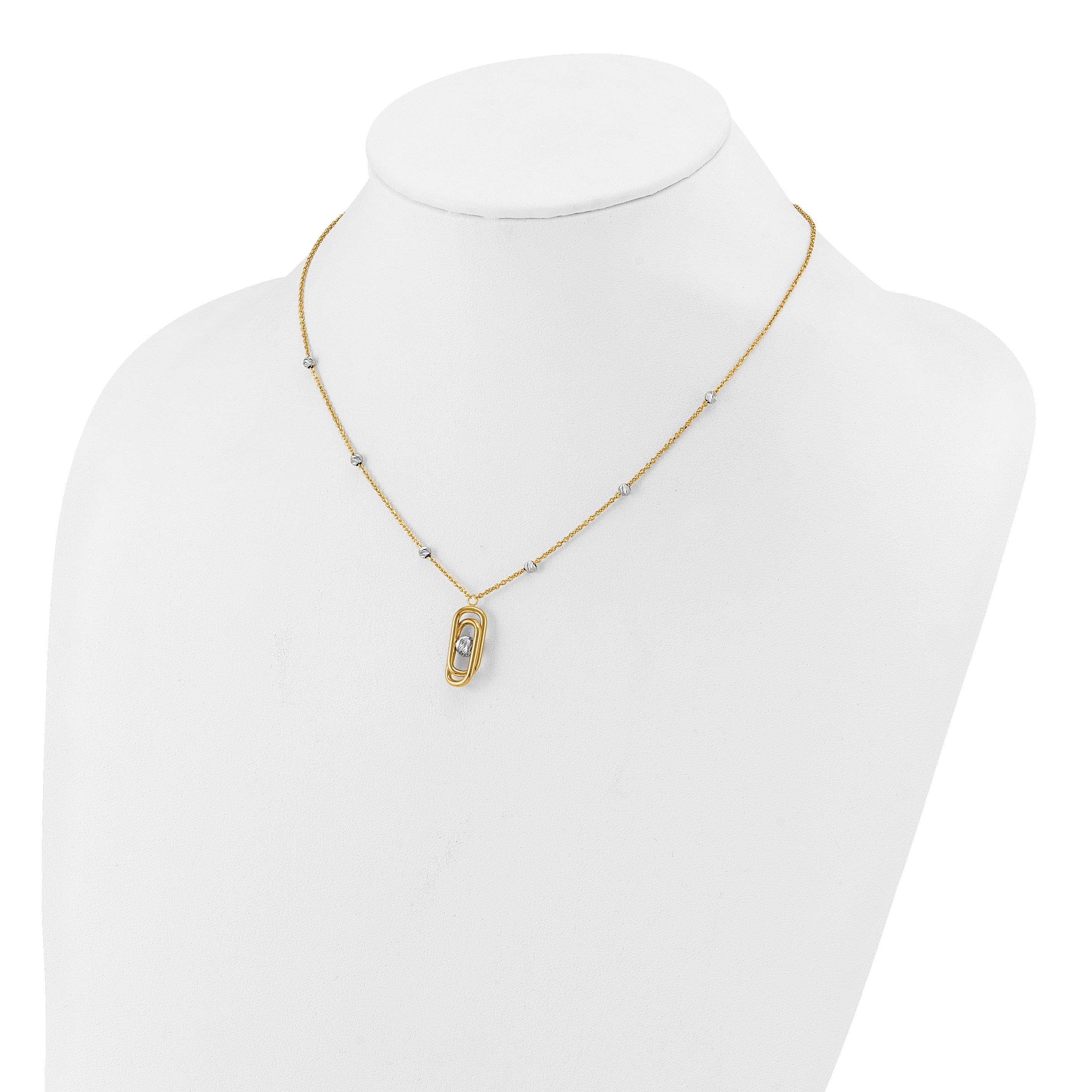 14K Bicolor Poliert und Diamant Schliff Fantasie mit 2 Zoll Verlängerung. Halskette