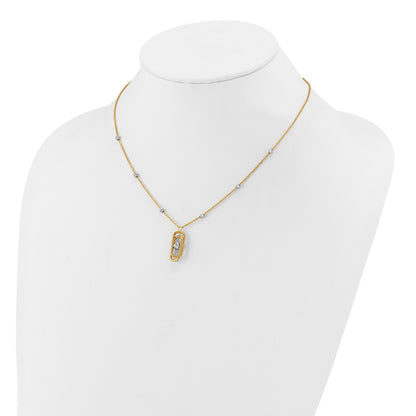 14K Bicolor Poliert und Diamant Schliff Fantasie mit 2 Zoll Verlängerung. Halskette