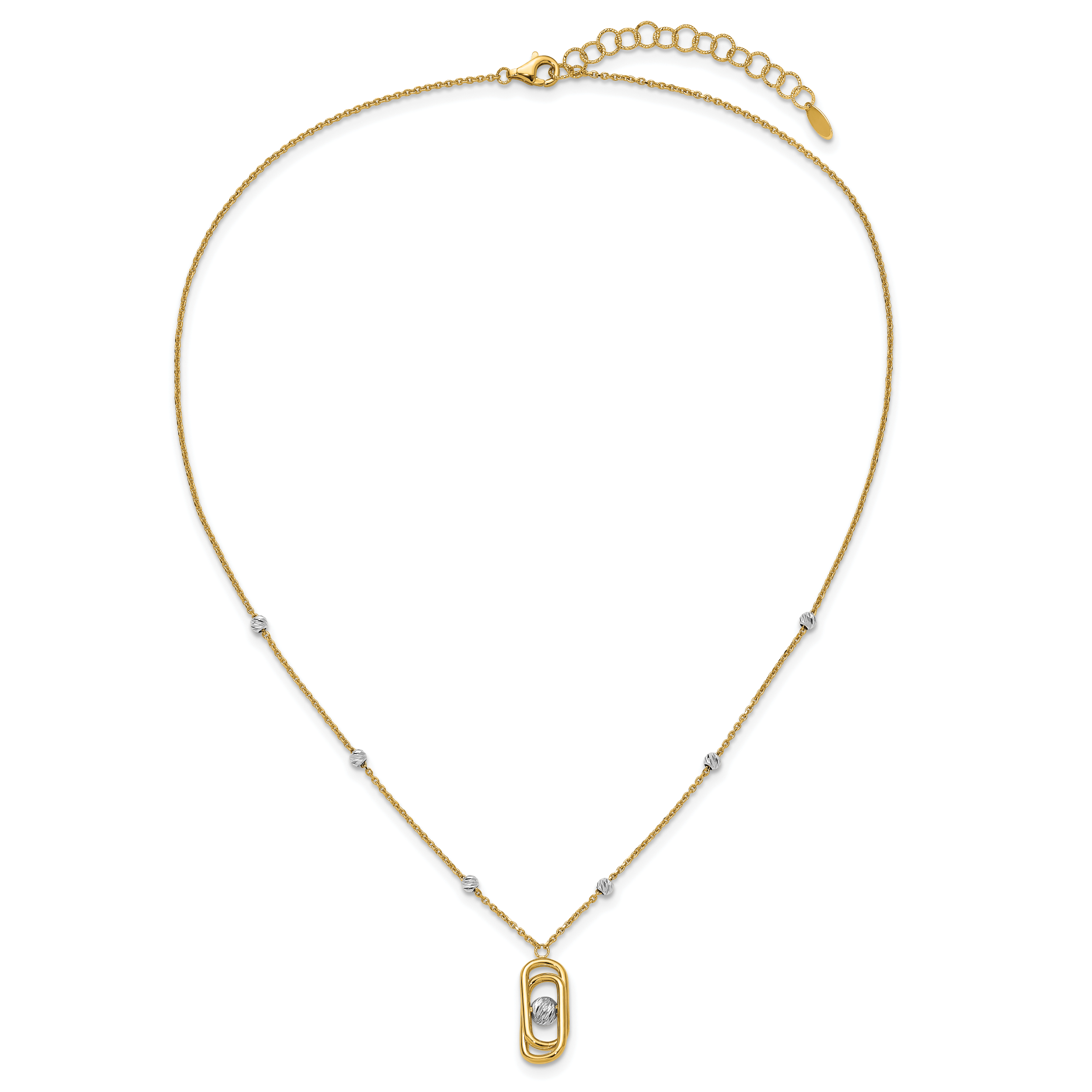 14K Bicolor Poliert und Diamant Schliff Fantasie mit 2 Zoll Verlängerung. Halskette