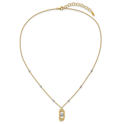 14K Bicolor Poliert und Diamant Schliff Fantasie mit 2 Zoll Verlängerung. Halskette