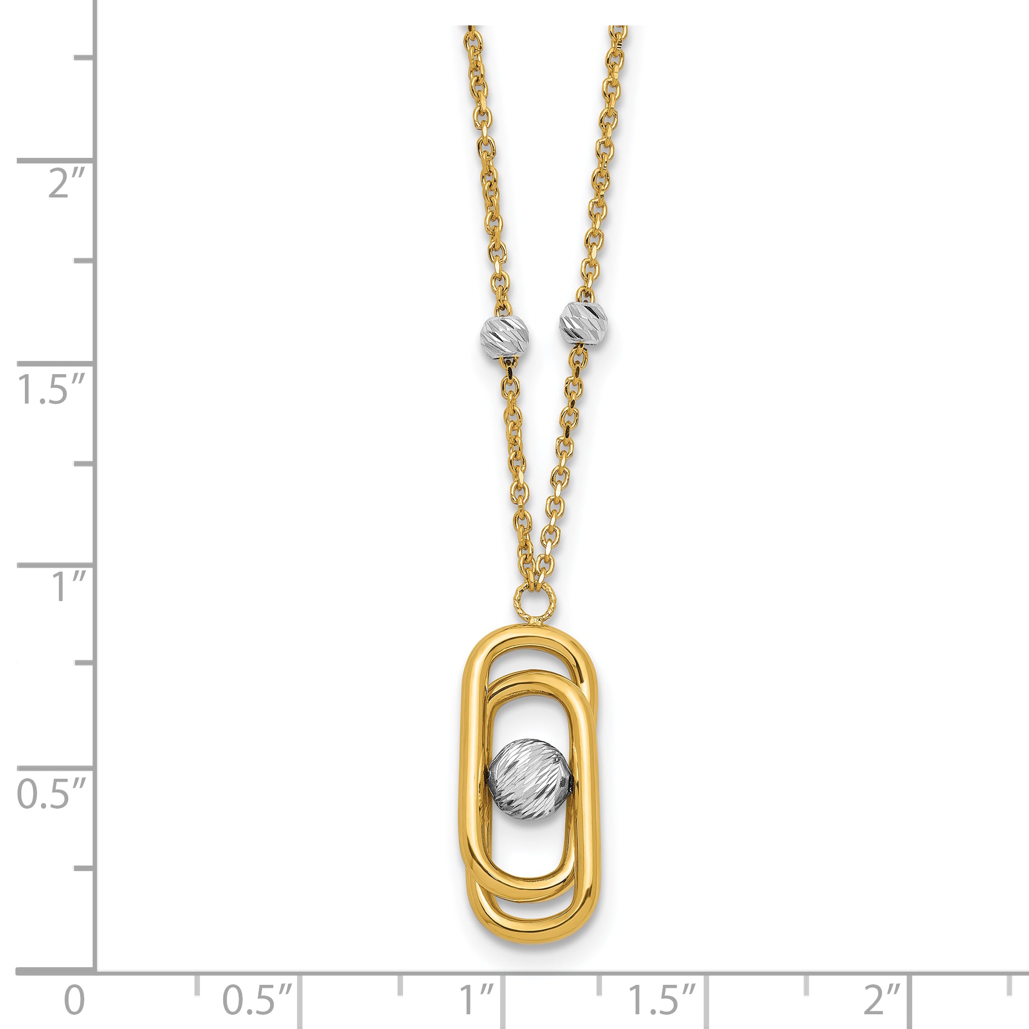 14K Bicolor Poliert und Diamant Schliff Fantasie mit 2 Zoll Verlängerung. Halskette
