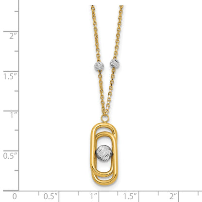 14K Bicolor Poliert und Diamant Schliff Fantasie mit 2 Zoll Verlängerung. Halskette