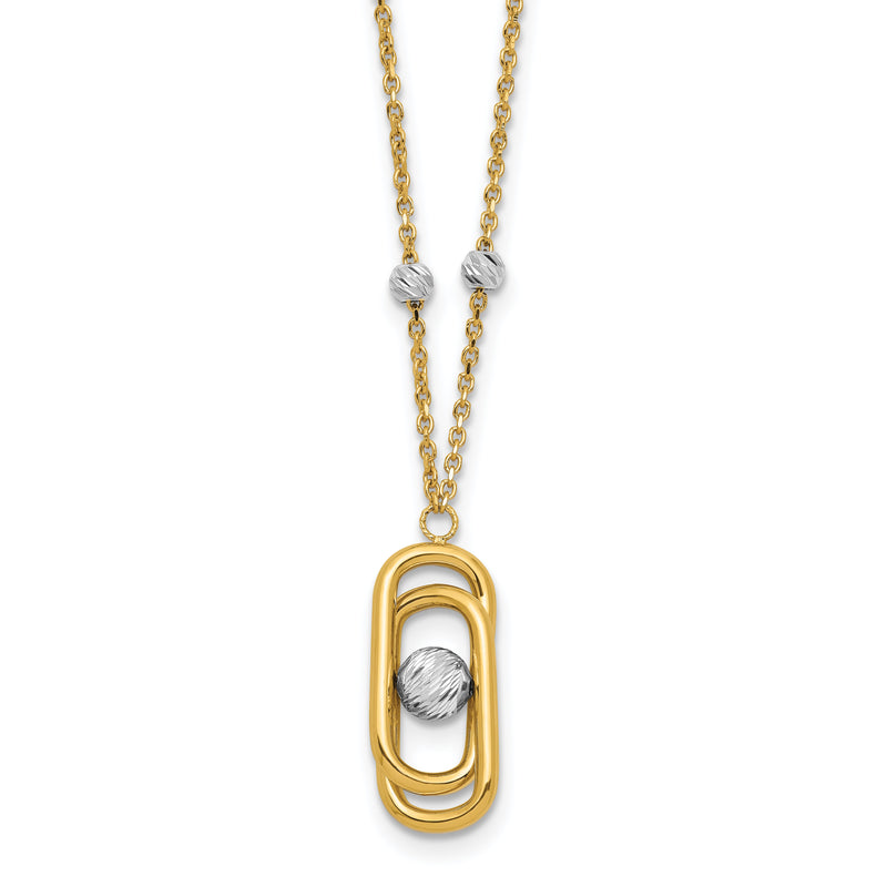 14K Bicolor Poliert und Diamant Schliff Fantasie mit 2 Zoll Verlängerung. Halskette