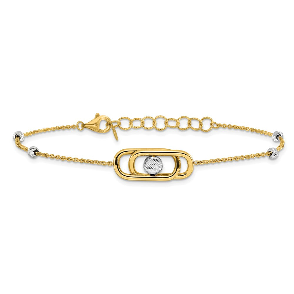 14K Bicolor Poliert / Diamant Schliff Fantasie mit 1 Zoll Verlängerung. Armband