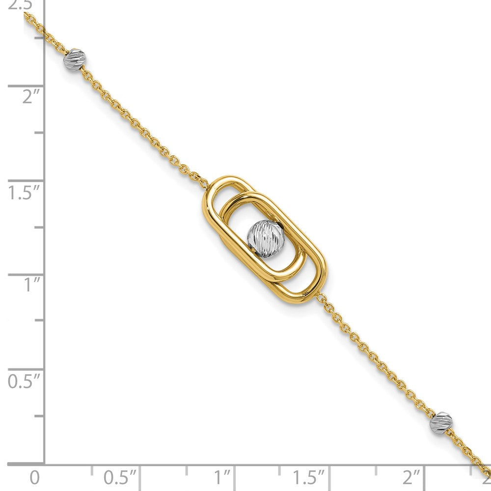 14K Bicolor Poliert / Diamant Schliff Fantasie mit 1 Zoll Verlängerung. Armband