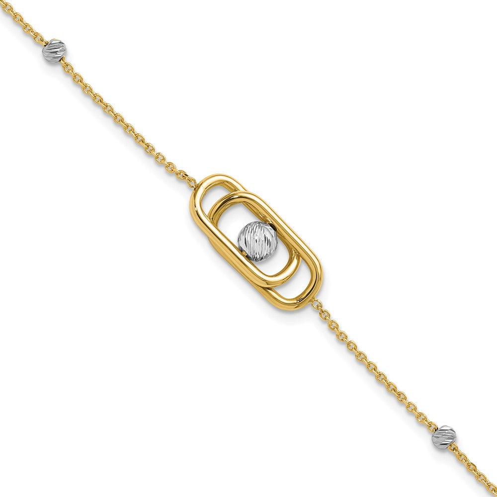 14K Bicolor Poliert / Diamant Schliff Fantasie mit 1 Zoll Verlängerung. Armband