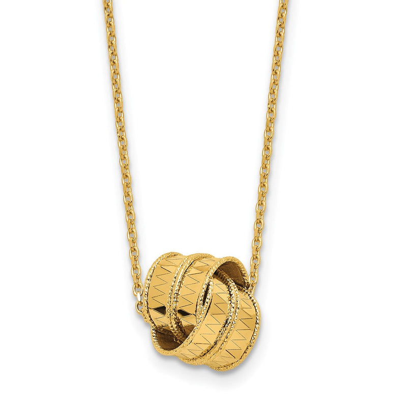 14K Gelbgold Poliert und Diamantiert Fantasie Knoten mit 2 Zoll Verlängerung. Halskette