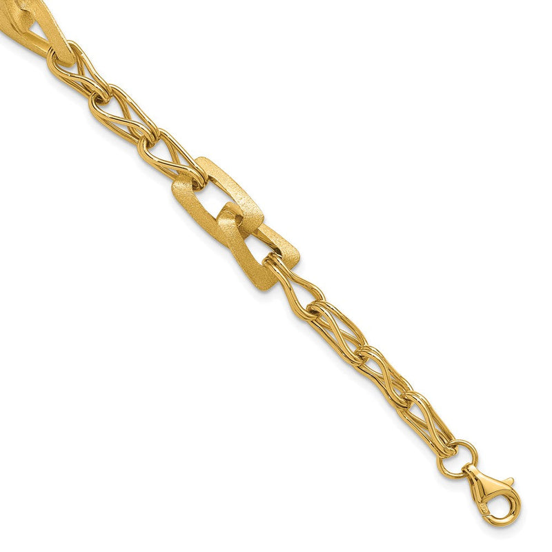 14K Gelbgold Poliert und Satiniert Fantasieglieder mit 1 Zoll Verlängerung. Armband
