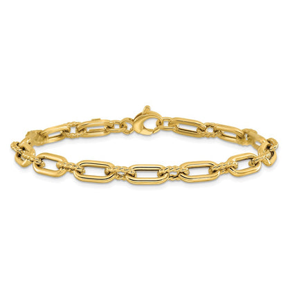 14K Gelbgold Poliert & Strukturiert Fantasieglieder Armband