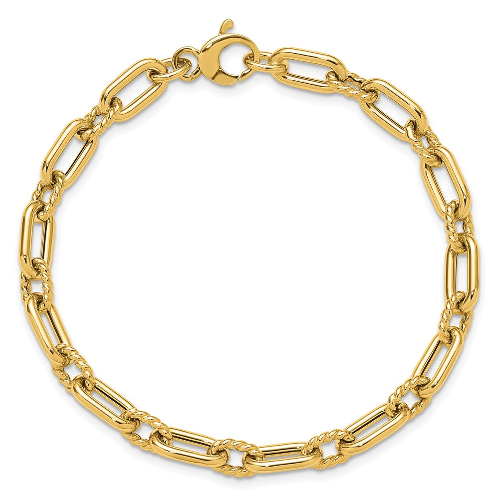 14K Gelbgold Poliert & Strukturiert Fantasieglieder Armband