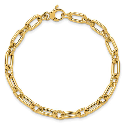 14K Gelbgold Poliert & Strukturiert Fantasieglieder Armband