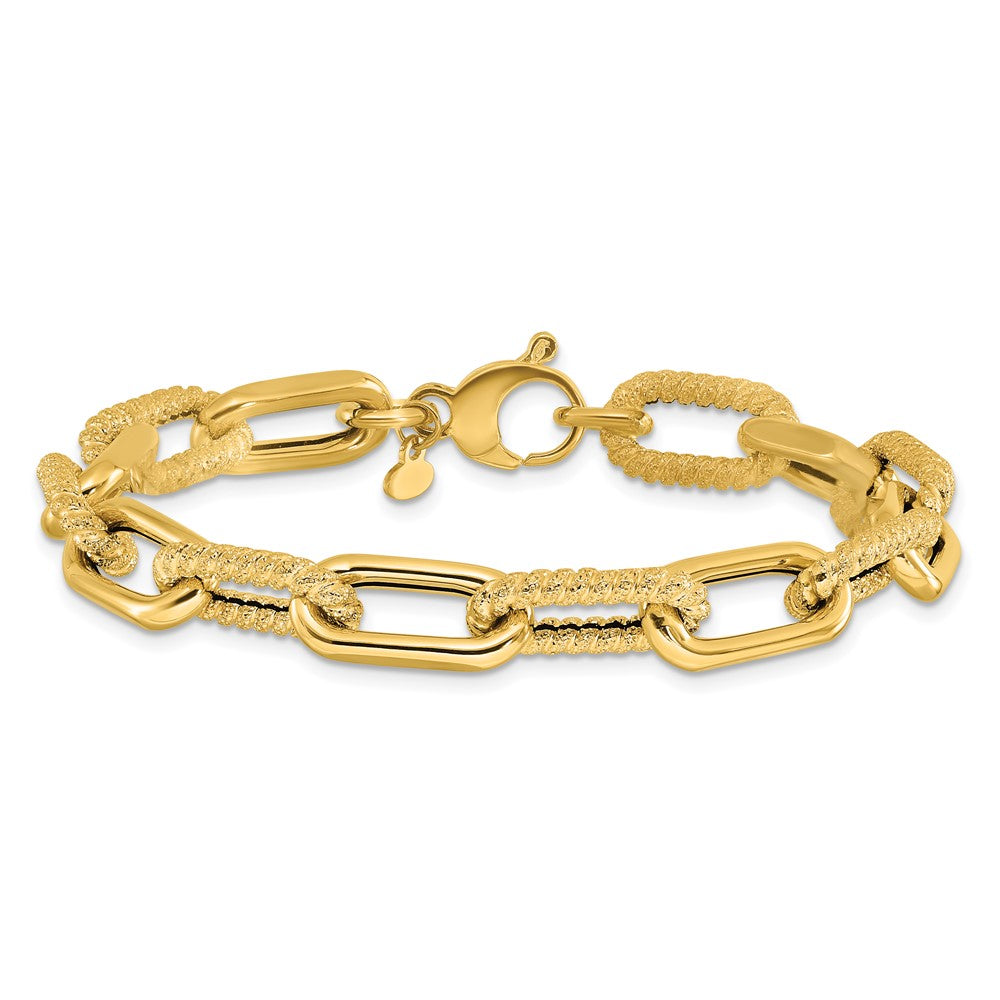 14K Gelbgold Poliert und Strukturiert Fantasieglieder Armband